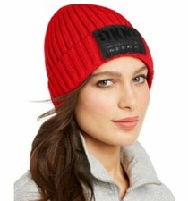 DKNY Red Fleece-Lined Knit Beanie, One Size