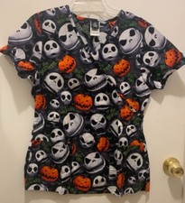 Disney Nightmare before Christmas scrub top, Small, 2 pockets, Black, Halloween