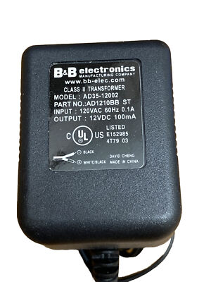 B&B ELECTRONICS 485PS2 AD35-12002 AD1210BB POWER ADAPTER CHARGER (297-1). New