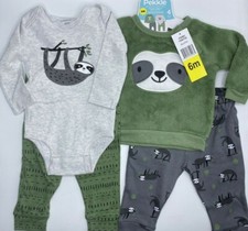 Boys Size 6M Adorable Pekkle 4-Piece Set Pants Outfits Sloths Long Sleeve Shirts