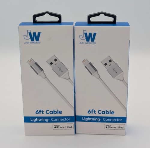 JW Just Wireless 6 Ft Cable Lightning to USB-A 2 Pack White MFi-Certified NEW - 第 1/3 張圖片