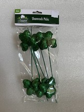 Saint Patrick  s Day 9  Green Glitter Shamrock Picks Floral Wreath Crafts 6 pcs