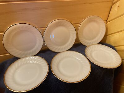 Anchor Hocking Suberbia Salad Plates - 7 3/4  with Gold Trim.    Set of 6