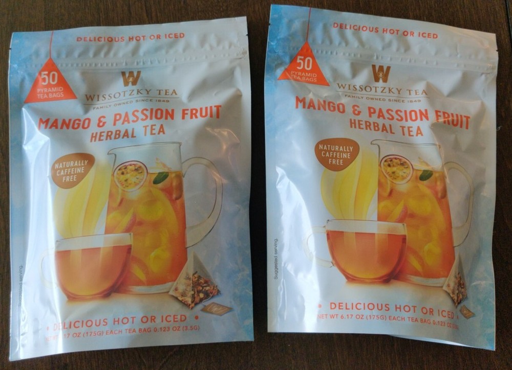 ⭐NEW⭐ 2 PACK Wissotzky Mango & Passion Fruit Herbal Tea 50 Pyramid Tea Bags