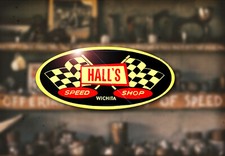 Calcomanía Halls Speed Shop Hot Rod Rat Flathead Ford pegatina arrastre carreras cabezales de admisión