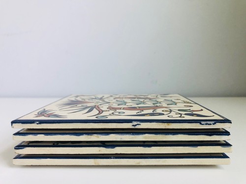 4 Vintage JERUSALEM POTTERY Karakashian Bros 6" Ceramic Tile Trivet Birds Floral - Picture 16 of 23