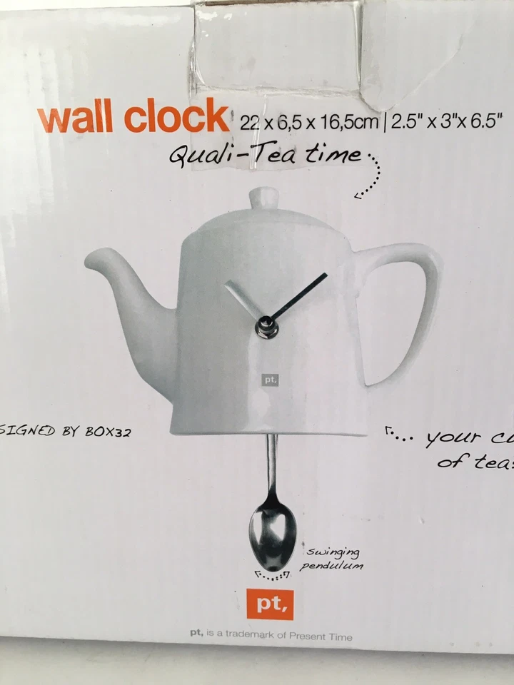 Reloj de Pared Quali-Tea Time Péndulo Oscilante Cuarzo Blanco Diseñado por Caja 32 Foto 2 de 4