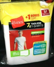 Hanes Men 's White 7-Pk Crew Neck Tagless T-Shirts Small 34-36" 