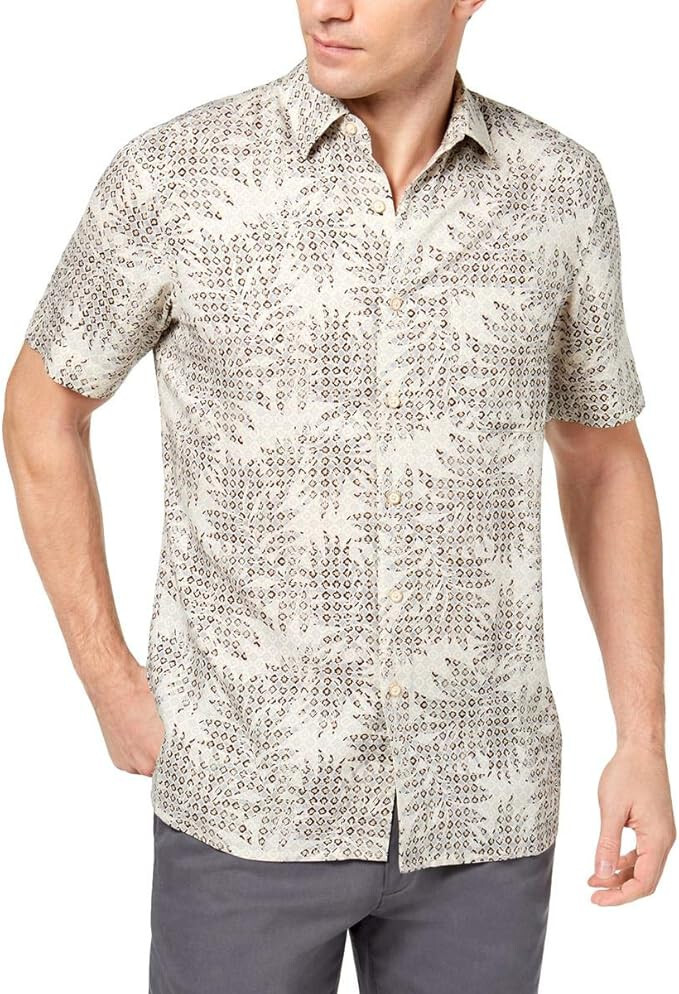 Мужская рубашка на пуговицах с принтом из смесового шелка Tasso Elba Коричневая Маленькая 3690₽