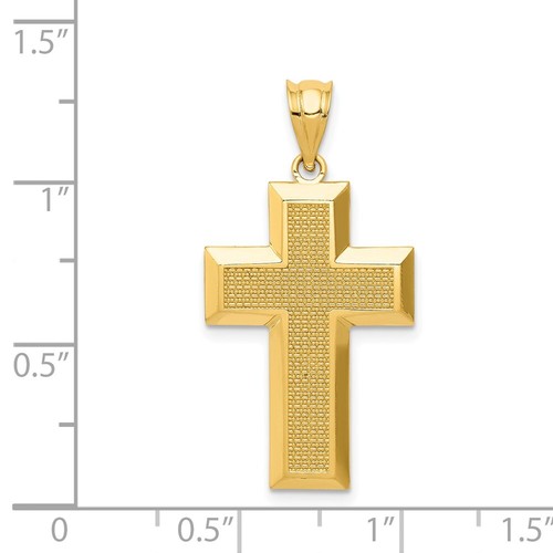 Real 14kt Yellow Gold Polished / Textured Cross Pendant - Picture 4 of 6