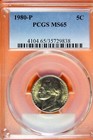 1980 - P PCGS MS65 JEFFERSON NICKEL!!  #B42934 — photo 1
