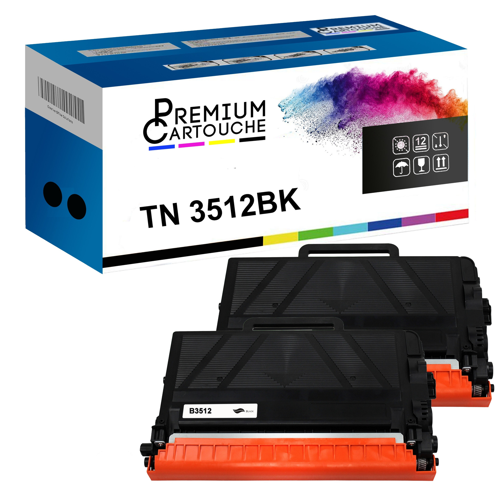 Cartouche TN-3512 noir compatible Brother pack de 2 toners haute capacite