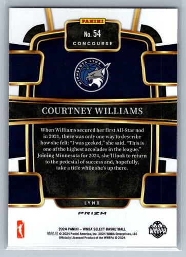 ๐2024 Panini Select WNBA Basketball Silver #54 Courtney Williams - Lynx๐ - Picture 2 of 2