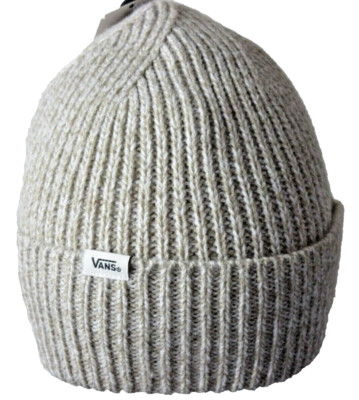 Vans Unisex Cozy Knit Beanie Oatmeal Grey Beige Logo Cuff Skull Cap OSFA NWT