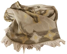 Scarf Elongated Diamond Pattern Rectangular Fringed Neutrals Rayon Blend