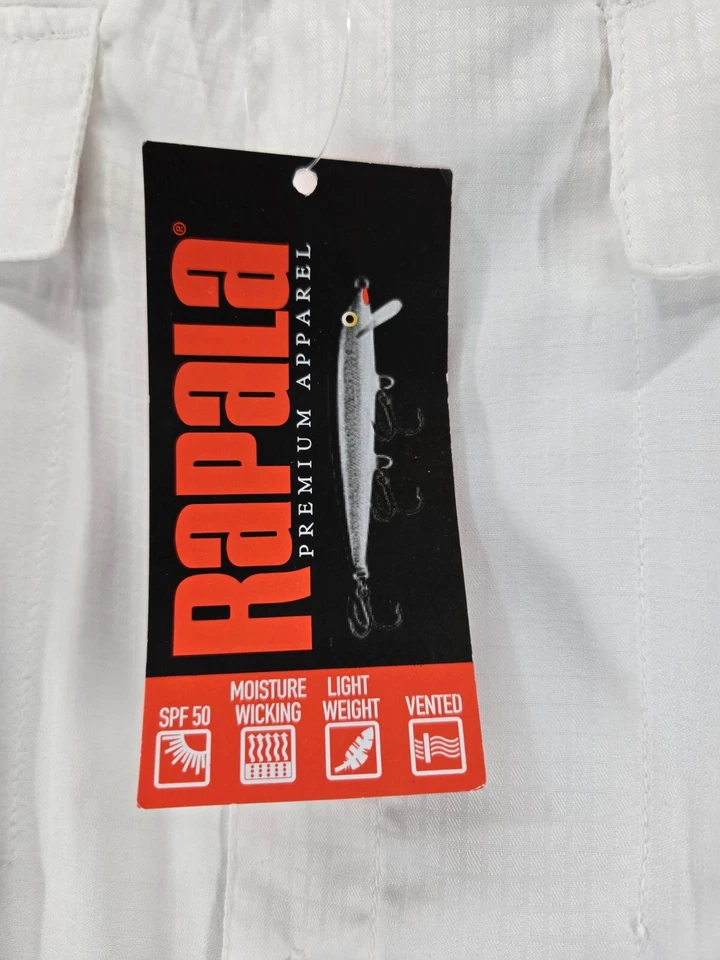 Marca Rapala Performance Manga Corta Abotonada, Blanco, 2XL, SPF 50, Secado Rápido Foto 3 de 4