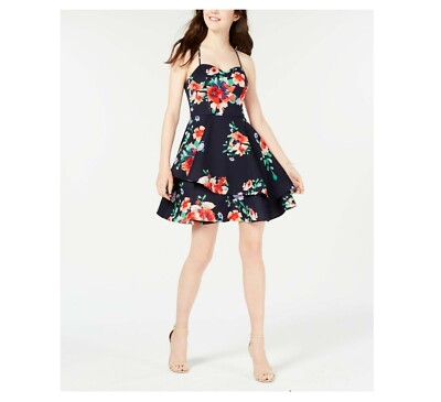 Sequin Hearts Junior Womens 1 Navy Floral Double Ruffle Fit & Flare Dress NWT | eBay Sequin Hearts Junior Womens 1 Navy Floral Double Ruffle Fit & Flare Dress NWT | eBay
