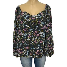 Ana Floral Square Neck Peasant Plus Size Shirt Womens Size 3X Casual Top Cotton