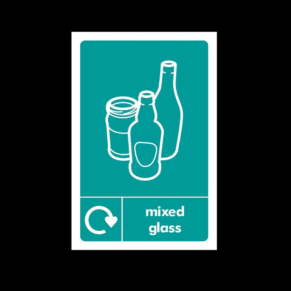 HEALTH&SAFETYDIRECT Mixed Glass Waste Recycling - Plastic Sign or Sticker - Choose Size & Material
