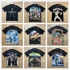 Hot Unisex Godspeed Rock Street Print Logo Tee Washed Short Sleeved T-Shirt UK A