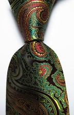 New Classic Paisley Black Green Gold Red JACQUARD WOVEN Silk Men's Tie Necktie