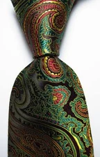 New Classic Paisley Black Green Gold Red JACQUARD WOVEN Silk Men's Tie Necktie