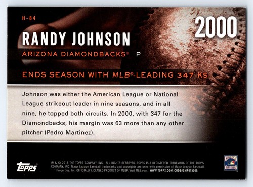 2015 Topps Update #H-84 Randy Johnson Arizona Diamondbacks Baseballkarte - Bild 2 von 2