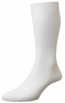 Pantherella Mens Danvers Rib Cotton Lisle Socks - White