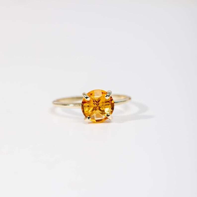 Natural Citrine Gemstone Solitaire Women Ring 10K Yellow Gold Ring