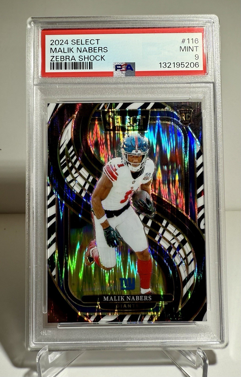 2024 Panini Select - Malik Nabers - Premier Zebra Prizm Shock RC - PSA 9 SSP CH