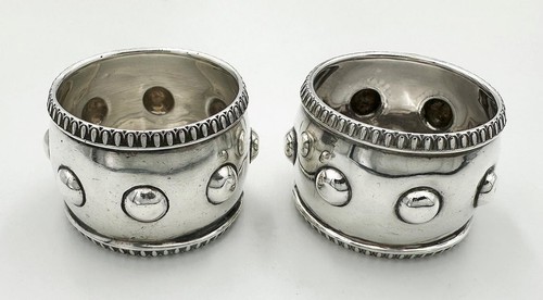 UNUSUAL PAIR HOBNAIL NAPKIN RINGS STERLING SILVER EDWARDIAN London 1906 - Picture 3 of 6