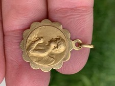 18Ct Gold French Signed He.dropsy Angel Antique Pendant 1.6 Grams