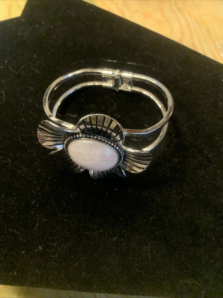 Hermosa pulsera de plata de cuarzo rosa de plata de ley 925 Foto 2 de 2