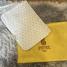 Goyard Pochette zippée Goyardine blanc/gris cuir, doublure orange, dragonne