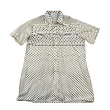 VINTAGE 70s Big Collar Shirt L Pointy Dagger 1970s Disco Polka Dot