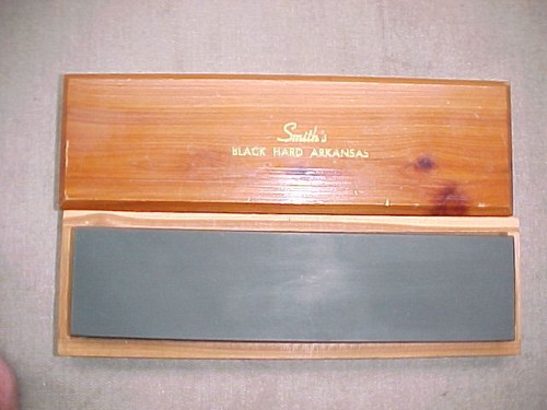 Smith' s Black Hard Arkansas Stone Used Very Little If At All With Cedar Box