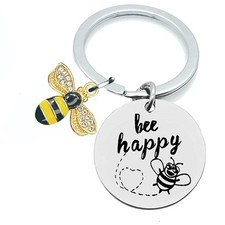 Teacher Keychain Bee Stainless Steel "Bee Happy" Gift