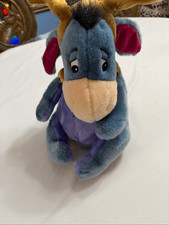 Disney Store Eeyore 12" Plush Wearing Reindeer Antlers Bells Holiday Christmas