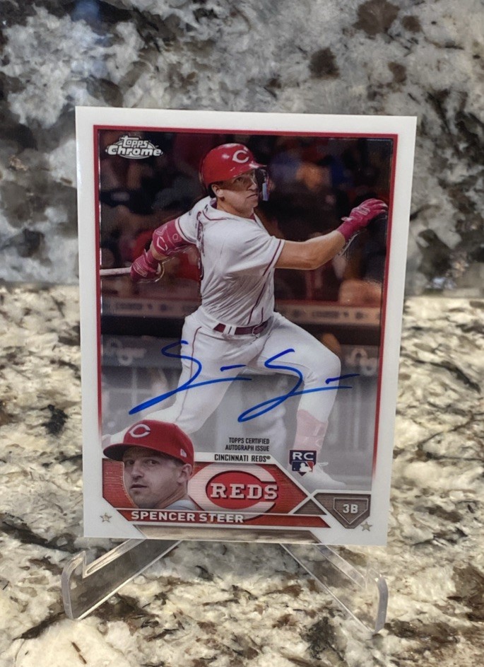 2023 Topps Chrome - Rookie Autographs Spencer Steer #RA-SS (AU, RC)