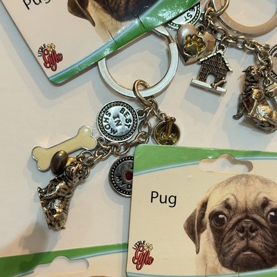 Cute! Dog Charm Pendant Silver Tone Keychains Pug Shepard Beagle Retriever Poodl