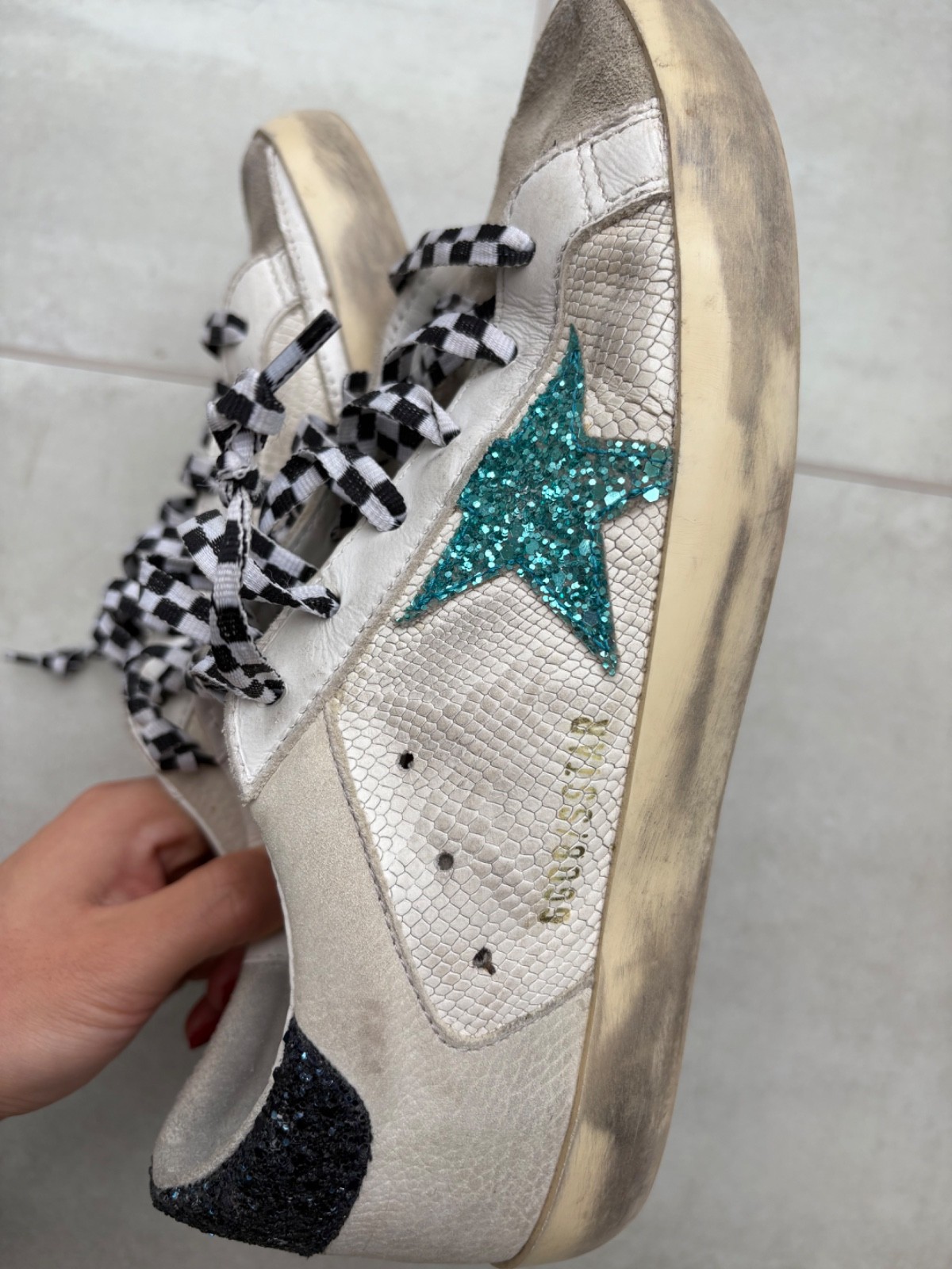 Golden Goose White Leather Python Effect Star Sup… - image 3
