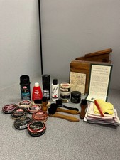 20 Pcs Vintage Shoe Shine Box  Polish, Brushes, Cloths, Foot Rest and MORE