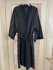 Vintage Robe Men's Navy Check OS Towncraft Belted Waist Tie Pockets Cotton Blend