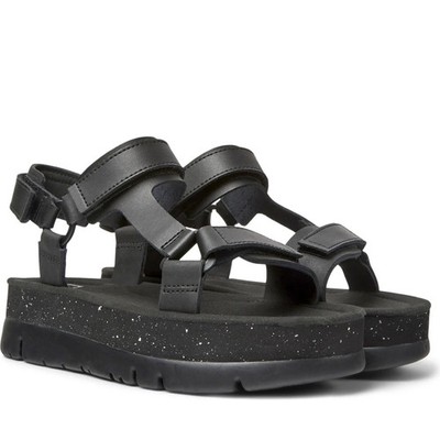 Camper Damen Schwarze Ledersandalen Peeptoe Freizeit K201037-024
