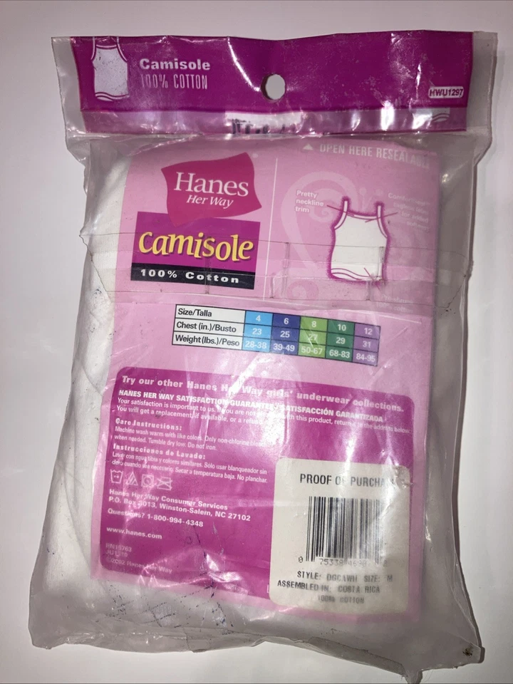 Vintage 2002 HANES HER WAY Girls WHITE Cotton CAMISOL Tops size M, 3 IN PACK - Image 2 of 2