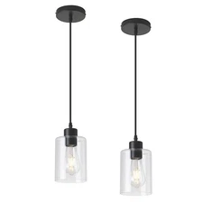 Modern Black Farmhouse Clear Glass Cylinder Pendant Light Fixture,Island Ligh...