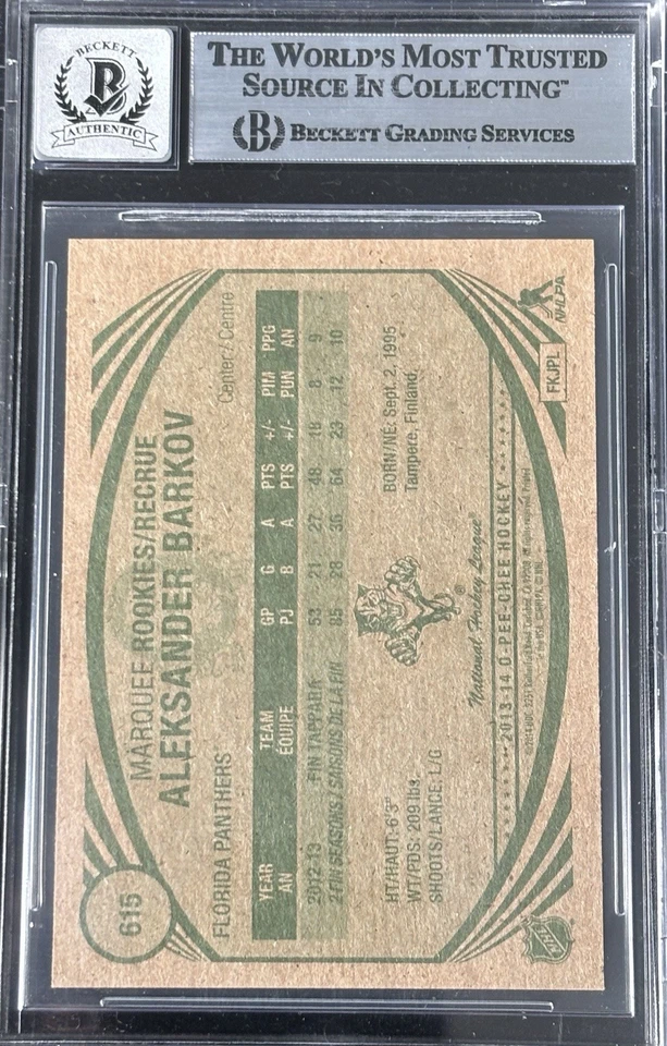 2013-14 O-PEE-CHEE RETRO ROOKIES #615 ALEKSANDER BARKOV SIGNED BAS AUTO GRADE 10 - Image 2 of 2