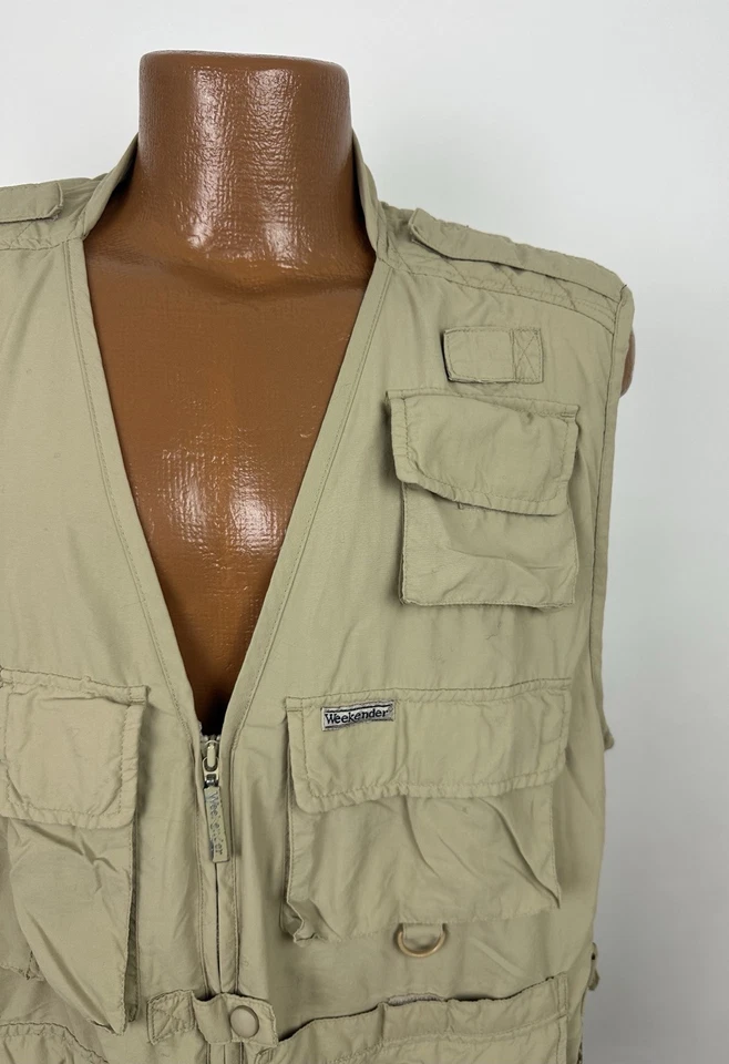 Chaleco de Viaje Weekender Para Hombres Grande Nylon Safari Chaleco Pesca Senderismo Cremallera Completa Beige Foto 2 de 4