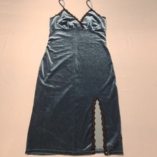 Forever 21 Velvet Green Slip Dress Lace Detail Y2K Coquette Romantic Small