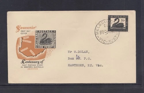Australia 1954 Centenary of WA Swan Stamp, Royal First Day Cover